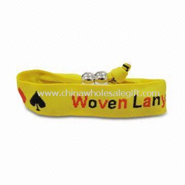 Round Metal Bead Woven Lanyard Wristband