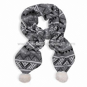 Fashionable Knitted Scarf with Pompoms