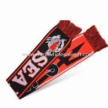 Knitted Acrylic Football Scarf with Fringe on 2 Sides