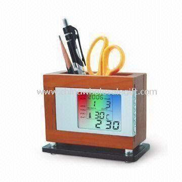 Wooden Pen Holder with LED Backlight Flashing in Seven Colors