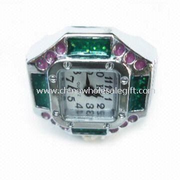 Fashionable Ring Watch Made of Zinc-alloy with Rhinestone