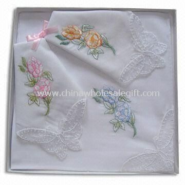 Embroidery Handkerchiefs with Lace Corner