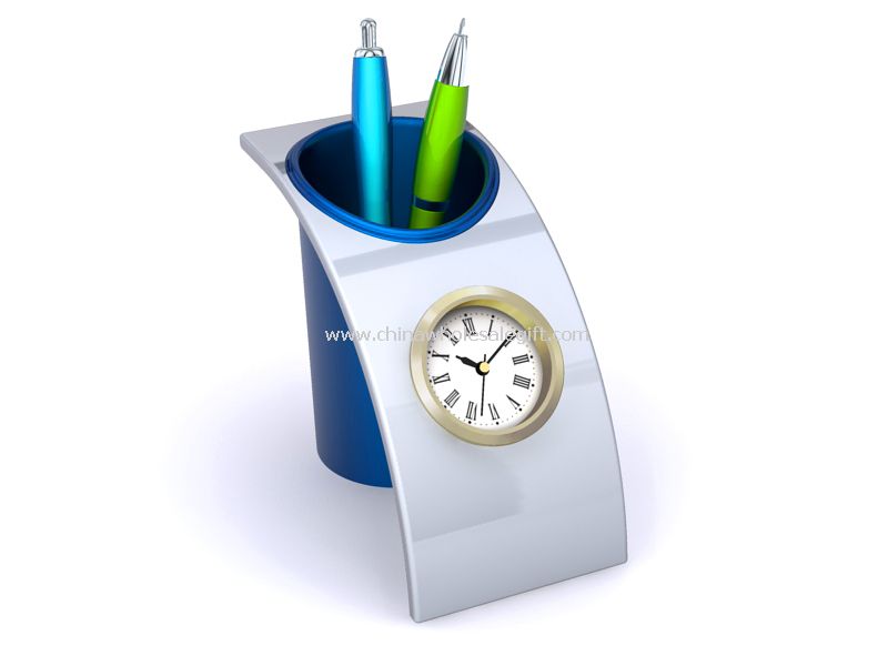 Pen holder with Clock