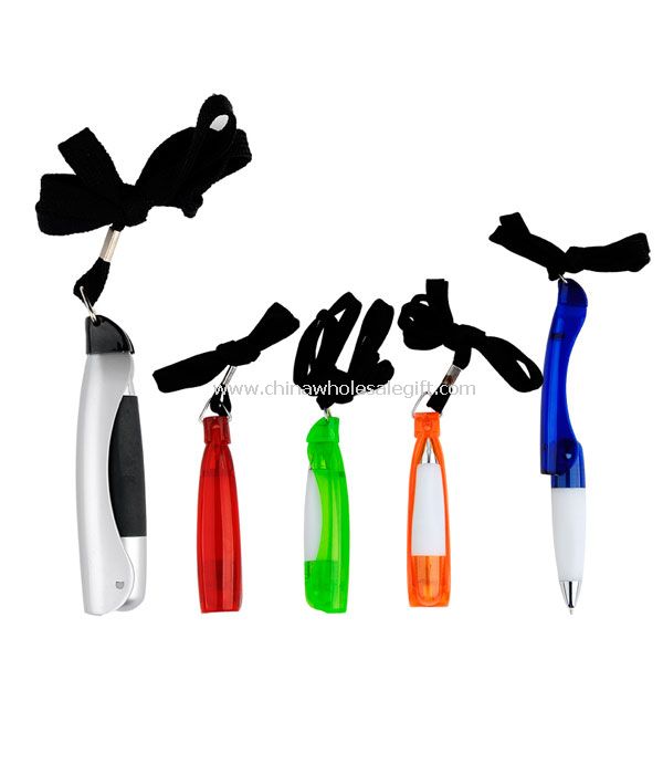 Foldable ball point pen with lanyard