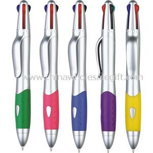 Silver barrel rubber grip 4-colors ballpen