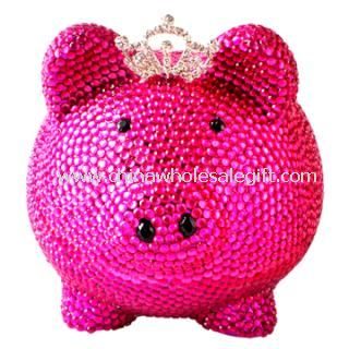 Pig Shaped Crystal Coin Bank Pink Color