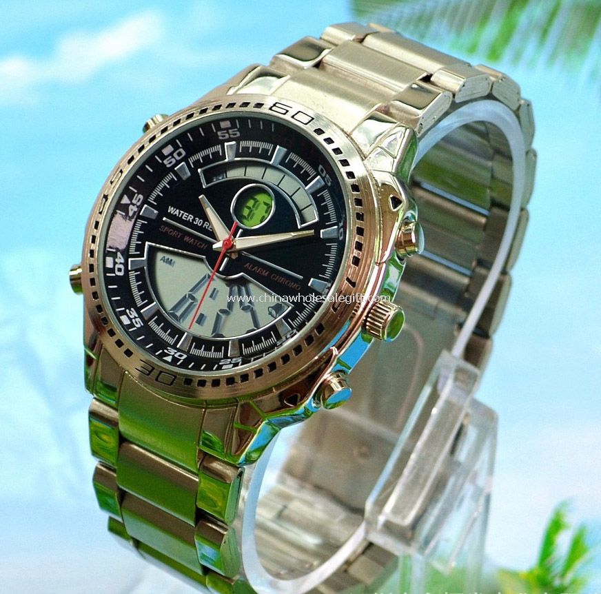 Double movement men sports watch