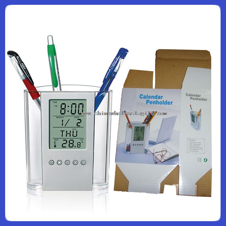 Calendar penholder alarm clock