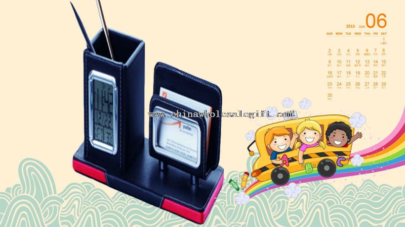 Creative brush pot calendar clock and name card holder