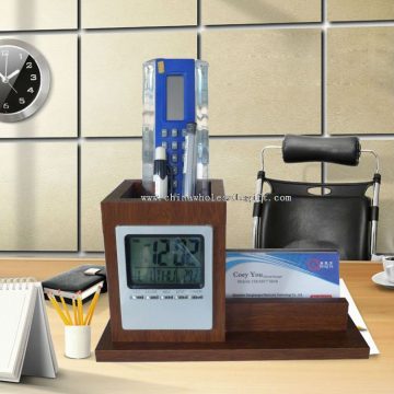 Name card holder with clock