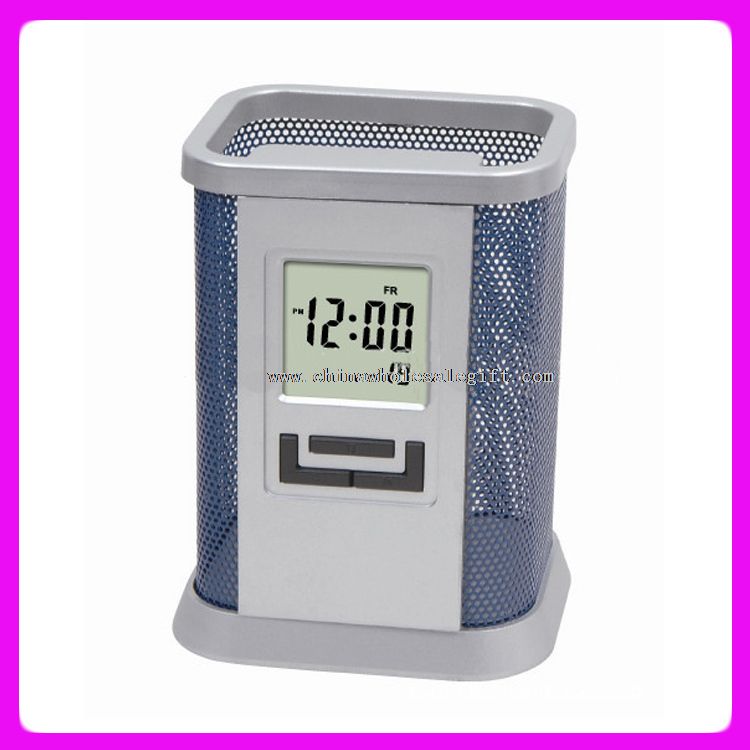 Office desktop brush pot clock