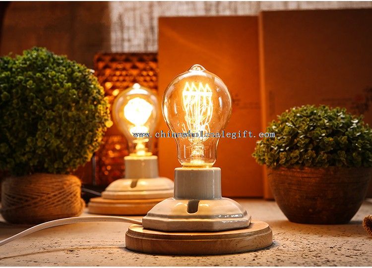 Vintage ceramic wooden  bulb table lamp