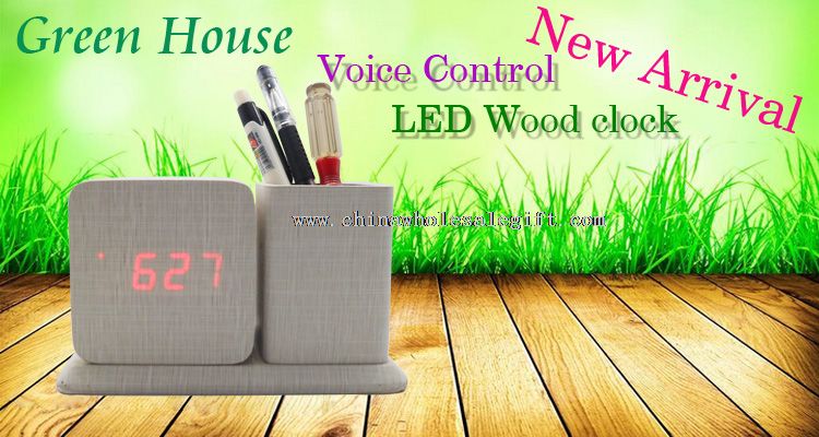 Wooden LED penholder clock