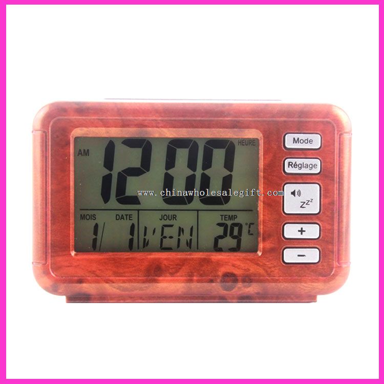 Wooden transfer french/english/spanish/russian talking alarm clock