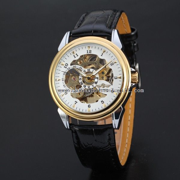leather watch with silver alloy case