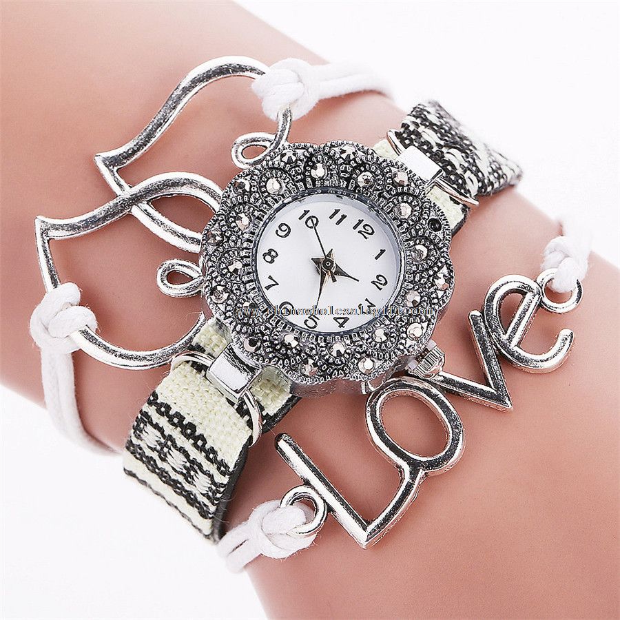 love heart pendant braided bracelet watches