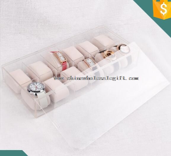 Large Clear Acrylic Watch Box With Beige Velvet Pillow