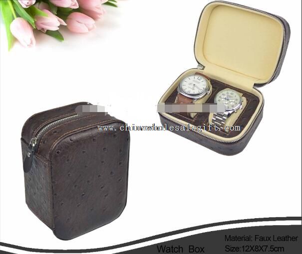 PU leather Zip Close 2 watch travel case