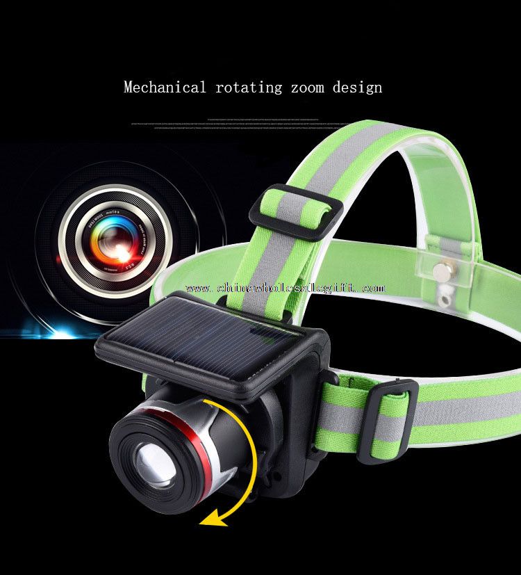 3w zoom solar charging rechargeable headlight