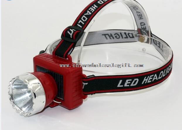Rechargeable Battery and Solar Charging LED Flashlight Red Plastic Headlight