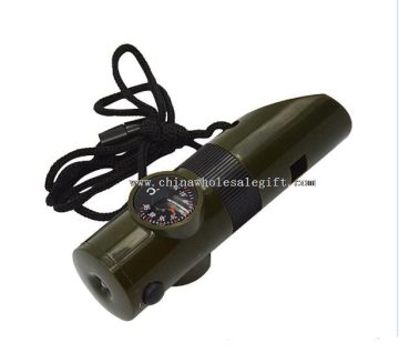 Outdoor camping pocket LED Light plsatic safety survival multi tool whistle