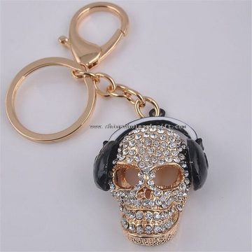 Music Skull Shape Metal Keychain with Rhinestone