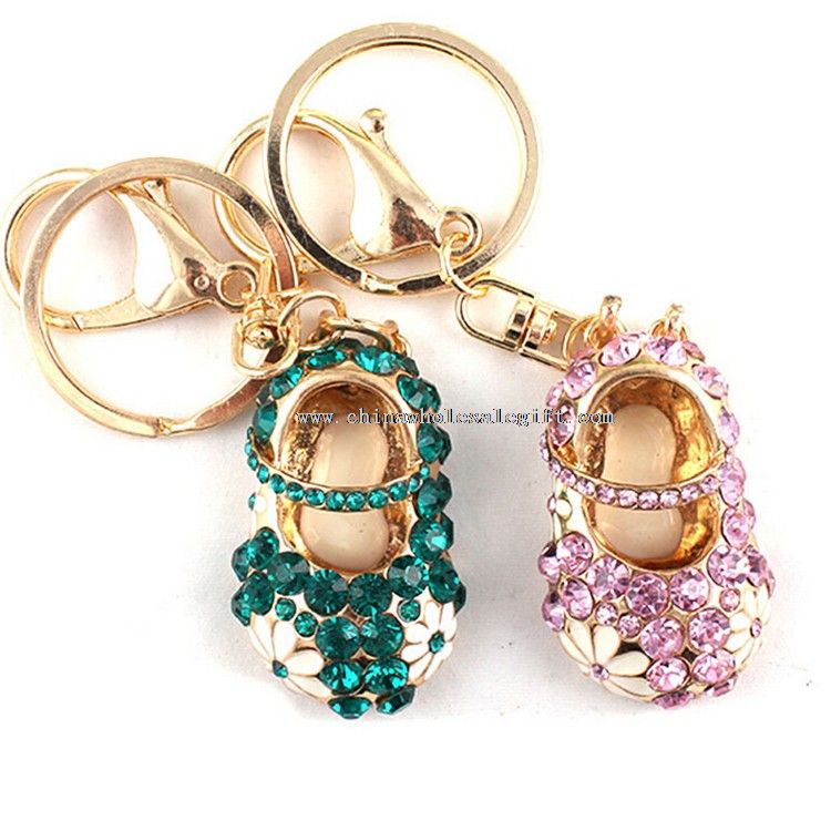 Rhinestone Baby Shoes Souvenir Keychain
