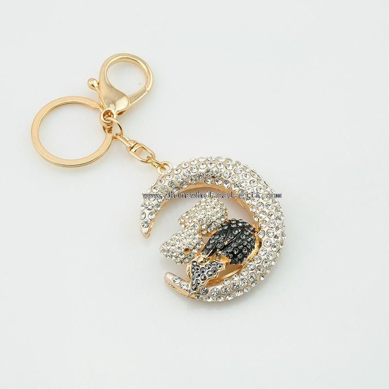 Rhinestone Moon Keychain