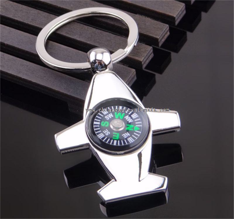 Airplane Shaped Metal Compass Keychain