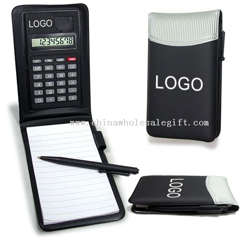 Leather Notebook with Calculator and Pen