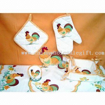 Cock Decoration, Includes Oven Glove Potholder, Bread Basket