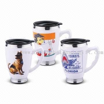 S/S and Ceramic Mugs with Printed Designs