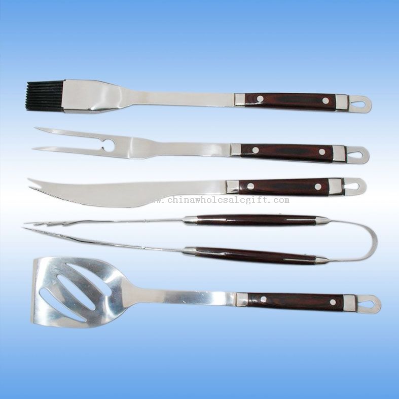 5pcs color wood handled BBQ tool set