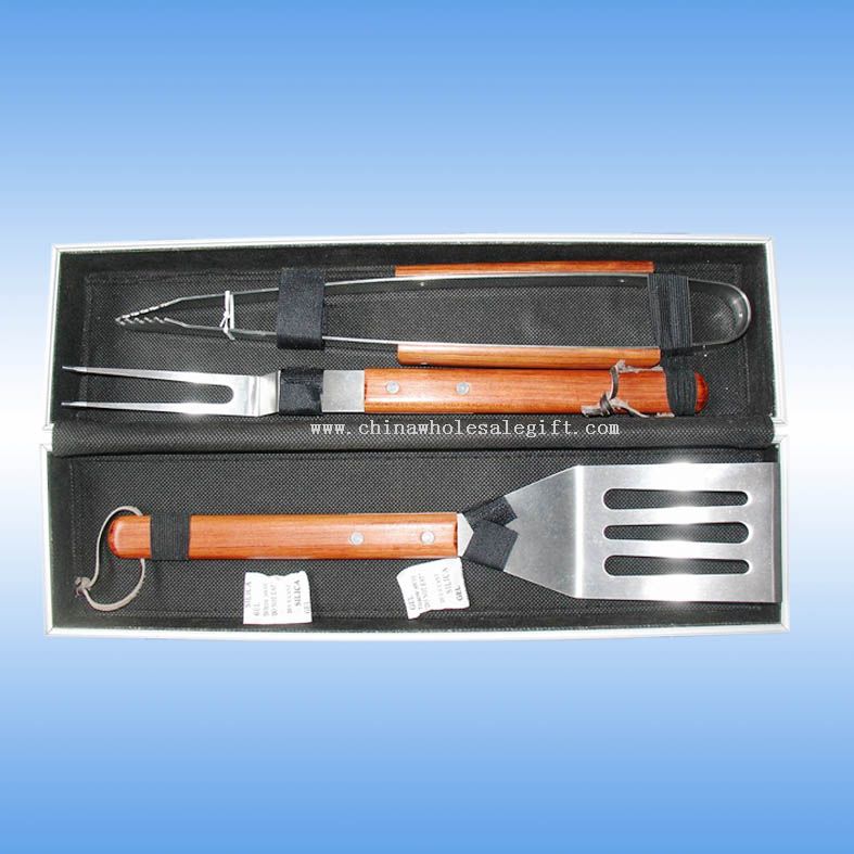 3pcs BBQ tool set with rose wood handle
