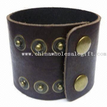 Genuine Leather Bracelet with Brass Snap Closure, Nickel- and Lead-free