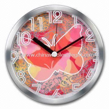 Aluminum Wall Clock with Silkscreen Design on Glass Lens