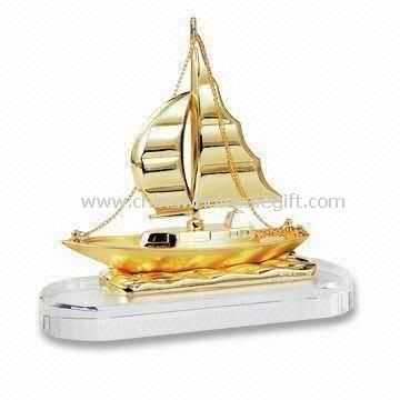 Metal Ship Model with Crystal Base