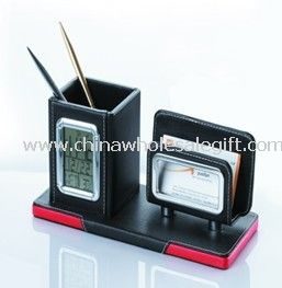 leather pen holder with name card holder