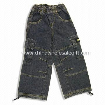 Childrens Dark Blue Baggy Denim Jeans Elastic Waist Patch Pocket with Flap
