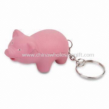 Pig-shaped Stress Ball with Keychain Made of Safe PU Foam