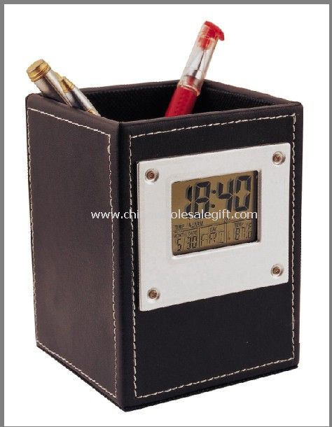 Leather Case Pen Holder Clock
