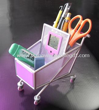 Shopping-cart Penholder with Clock