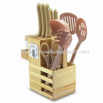 14pcs Kitchen Knife Set with Wooden Block and Kitchen Gadgets