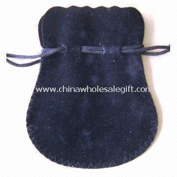 Black Woven Flock Jewelry Pouch with PL Drawstring