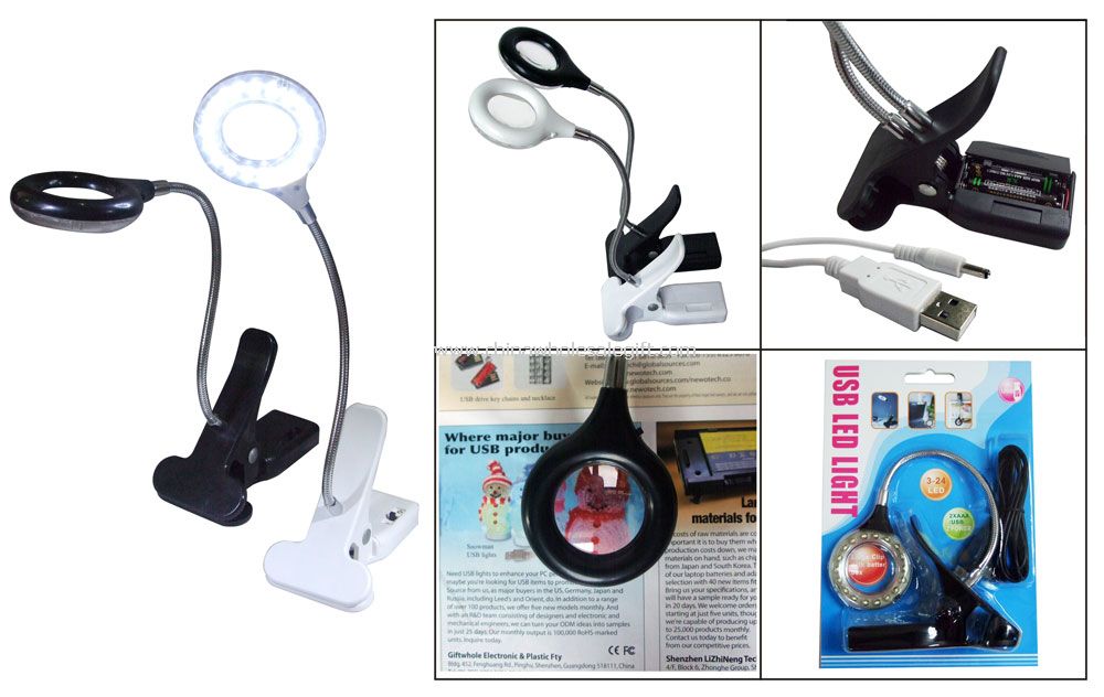 USB LED book light with Magnifying Glass