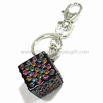 Block-shaped Metal Keychain Decorated with CZ Stones