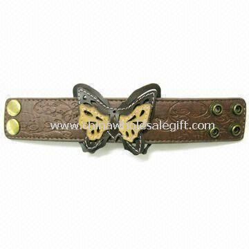 Fashionable Leather Wristband/Bracelet with Butterfly Patch Attached