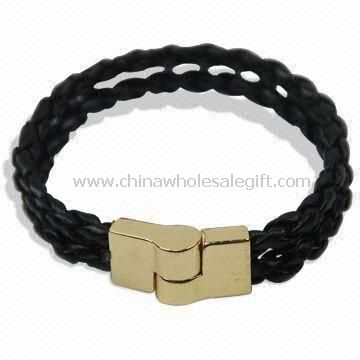 Plaited Leather Wristband Made of Alloy Magnet and Leather