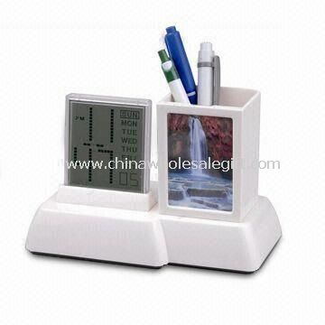 Pen Holder with Clock and Photo Frame