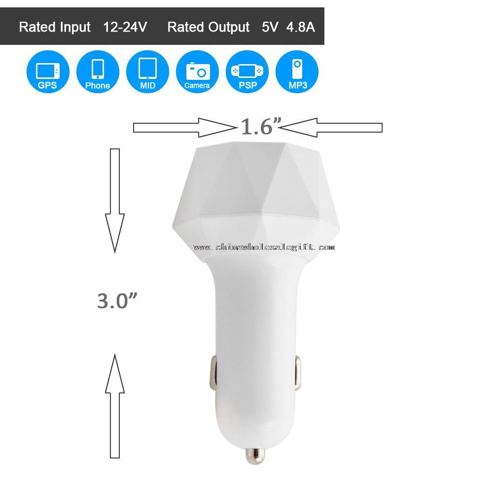 3 ports diamond Smart USB adapter intelligent car charger